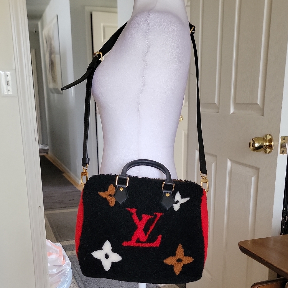 The Rare Color Louis Vuitton Speedy 25 Teddy Luxury Black Handbag - Picture 3 of 15